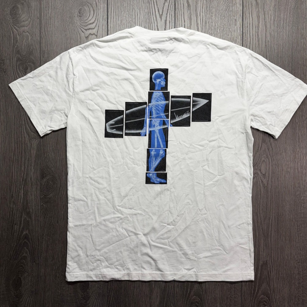 Stussy Mens Medium White X-Ray Skeleton Surfboard Graphic T-Shirt